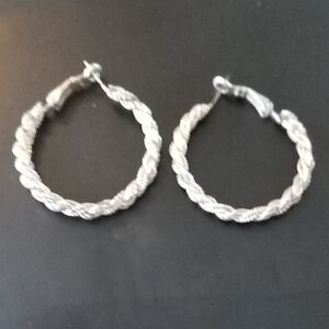 Silver Braided Hoop Earrings - Elegant Women Jewelry